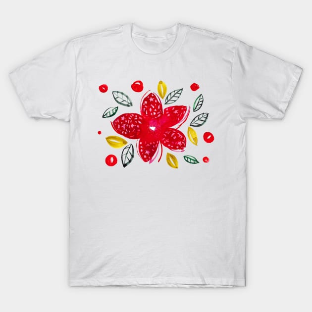 Pretty red flower and leaves T-Shirt by Think Beyond Color